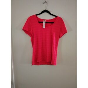 Active Life Womens‎ Guava Pink Striped Athletic Short Sleeve T-Shirt LG 148715